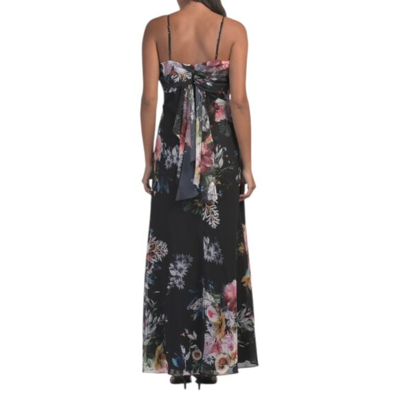 BETSY & ADAM Black Multi Drape Front Floral Gown - Picture 2 of 4